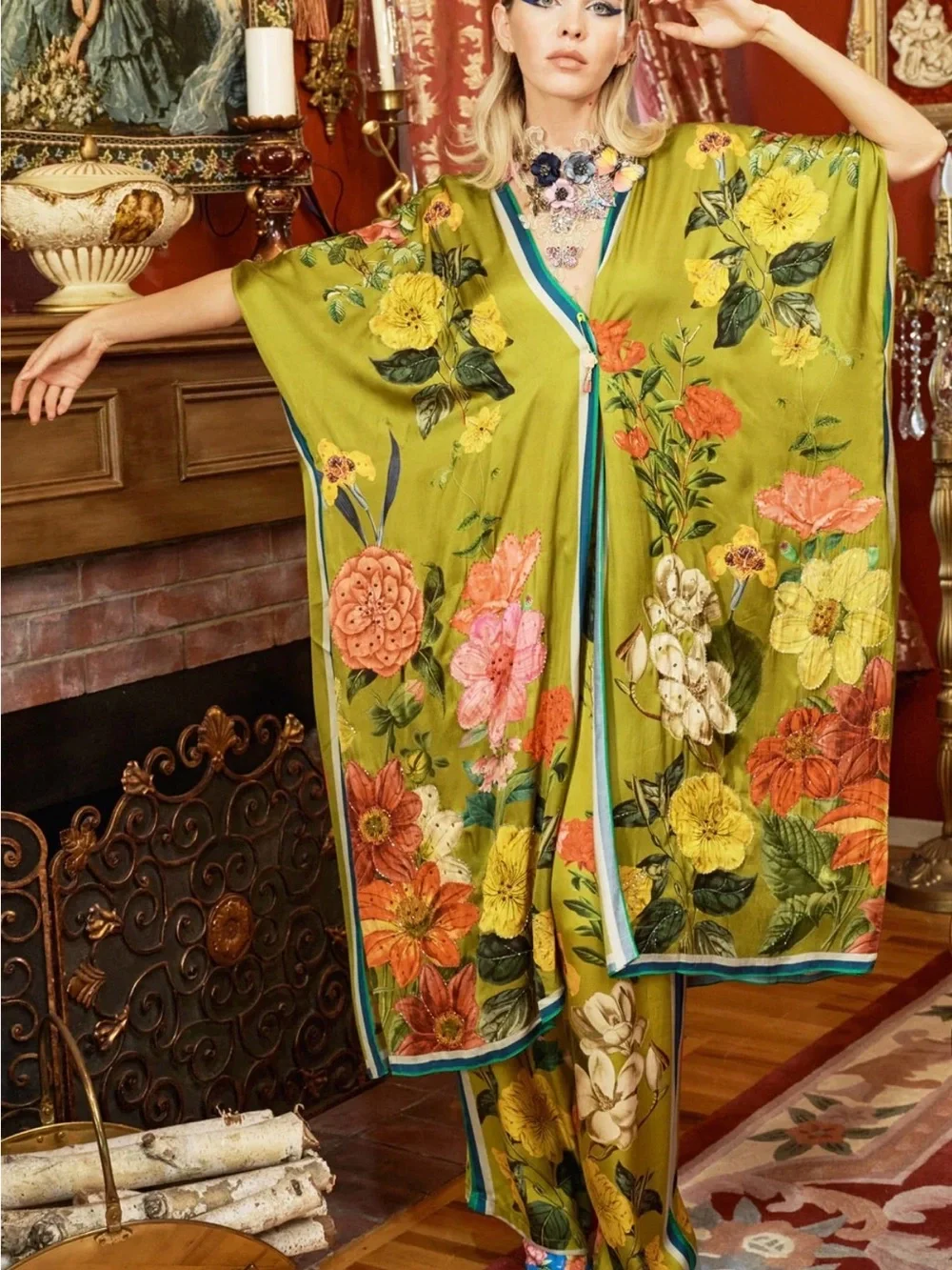 French Riviera Hand-Beaded Kimono by Aratta, NWT